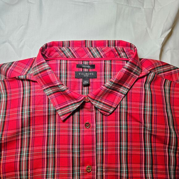 Talbots Petites Women’s Shirt 6P Red Plaid Cotton Blend Long Sleeve Button Front - Picture 3 of 11